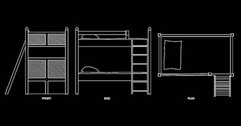 CAD blocks of bunk bed dwg