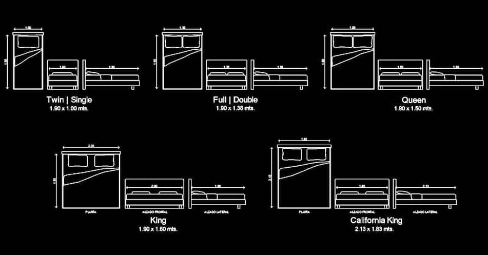 Beds CAD Blocks with Plan, Front, and Side Elevations 2D DWG