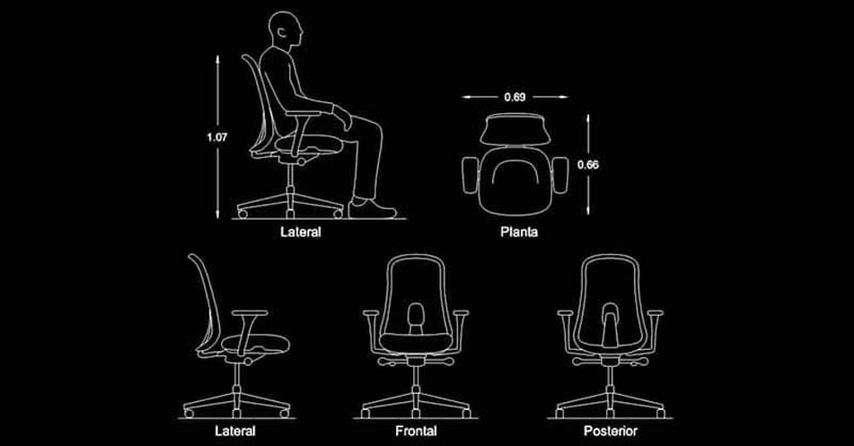 Office Chair CAD Block: Plan and Elevation Views