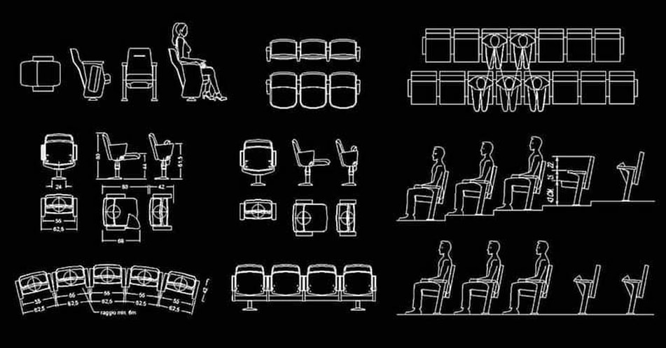 CAD Blocks for Cinema, Theater, and Auditorium Seats in 2D DWG