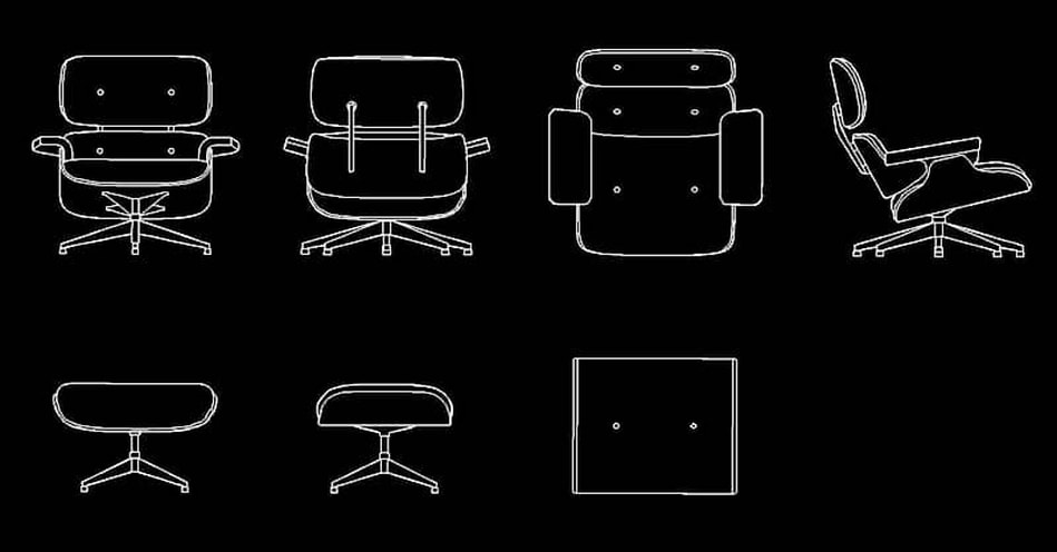 Eames Lounge Chair and Ottoman CAD Block Free Download DWG